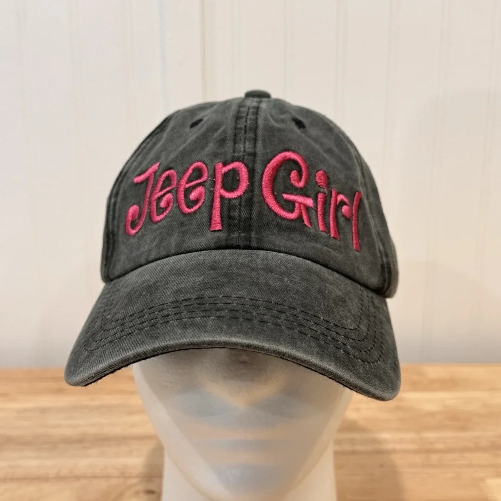 Jeep Girl Adjustable Hat Gray Baseball Cap Women's Pink Embroidery